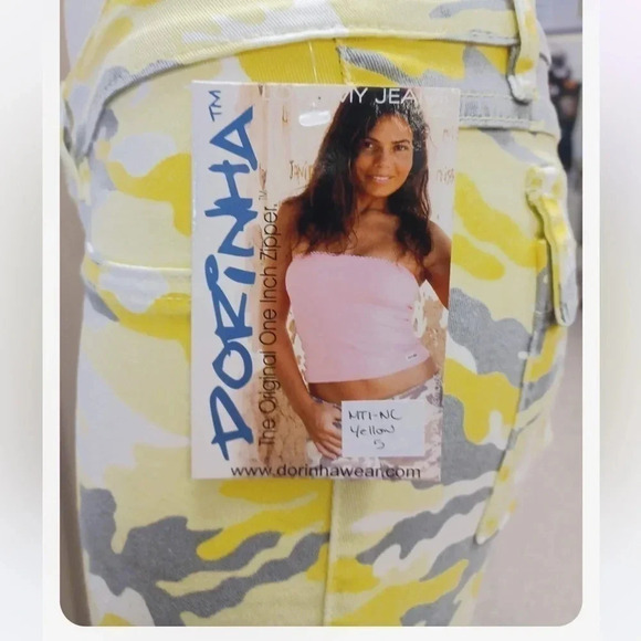 Dorinha Yellow Camo Skinny Flare Jeans Size 5 - Picture 6 of 7